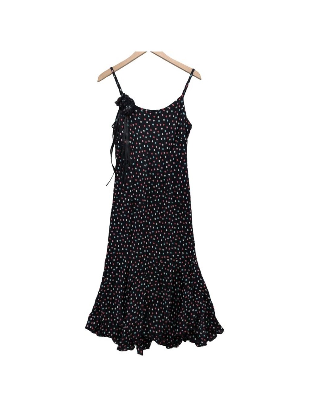 Evan Picone Polka Dot Maxi Dress Black Multicolor Sleeveless Lined Size 12